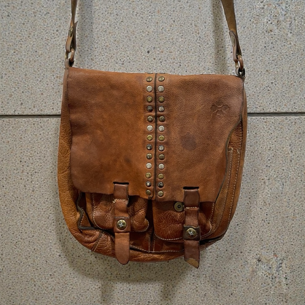 Studded Brown Leather Messenger Bag